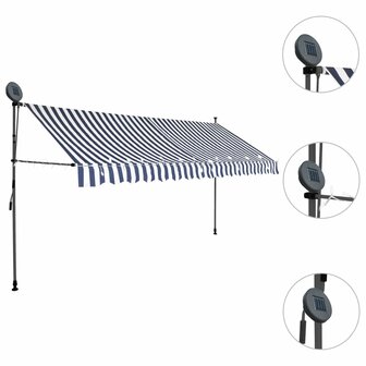 Luifel handmatig uitschuifbaar met LED 350 cm blauw en wit 3