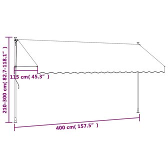 Luifel uittrekbaar 400x150 cm stof en staal cr&egrave;mekleurig 11