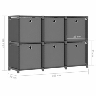 Kast met 6 vakken met boxen 103x30x72,5 cm stof grijs 9