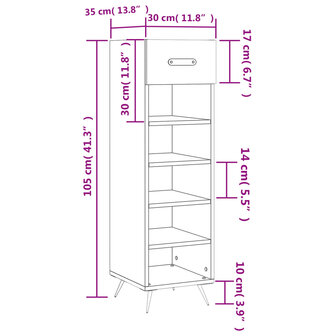 Schoenenkast 30x35x105 cm bewerkt hout gerookt eikenkleurig 10