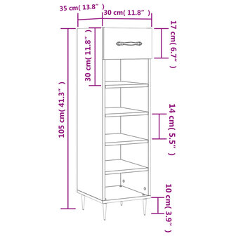 Schoenenkast 30x35x105 cm bewerkt hout hoogglans wit 12