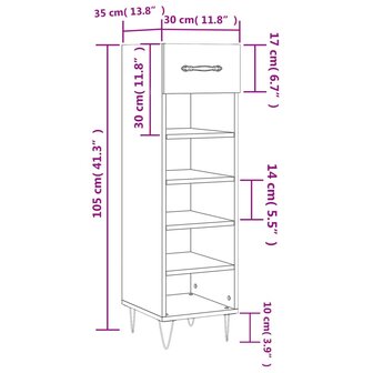 Schoenenkast 30x35x105 cm bewerkt hout betongrijs 12