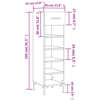 Schoenenkast 30x35x105 cm bewerkt hout wit 12