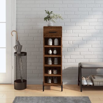 Schoenenkast 30x35x105 cm bewerkt hout bruin eikenkleur 1
