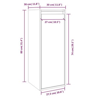 Wandkast 30x30x80 cm massief grenenhout zwart 10