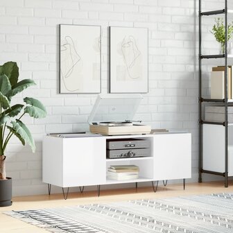 Platenkast 121x38x48 cm bewerkt hout hoogglans wit 1