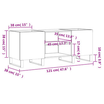 Platenkast 121x38x48 cm bewerkt hout betongrijs 9