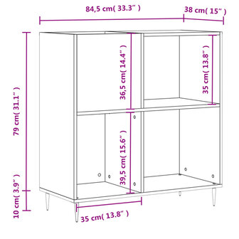 Platenkast 84,5x38x89 cm bewerkt hout gerookt eikenkleurig 10