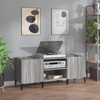 Platenkast 121x38x48 cm bewerkt hout grijs sonoma eikenkleurig 1