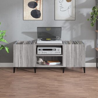 Platenkast 121x38x48 cm bewerkt hout grijs sonoma eikenkleurig 3
