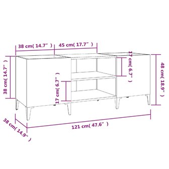 Platenkast 121x38x48 cm bewerkt hout grijs sonoma eikenkleurig 8