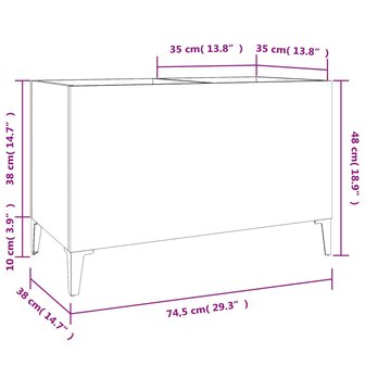 Platenkast 74,5x38x48 cm bewerkt hout zwart 8