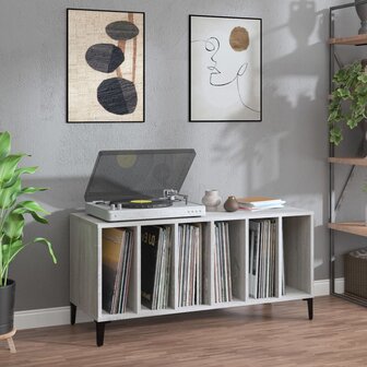 Platenkast 100x38x48 cm bewerkt hout grijs sonoma eikenkleurig 1