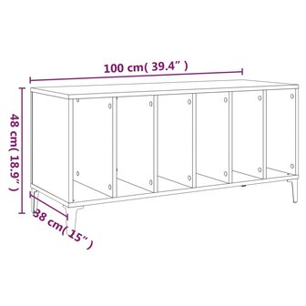 Platenkast 100x38x48 cm bewerkt hout grijs sonoma eikenkleurig 8