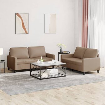 2-delige Loungeset met kussens kunstleer cappuccino 1