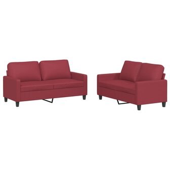 2-delige Loungeset met kussens kunstleer wijnrood 2