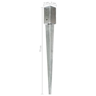 Grondpinnen 6 st 7x7x75 cm gegalvaniseerd staal zilverkleurig 6