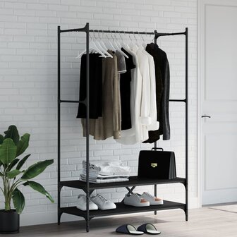 Kledingrek met schappen bewerkt hout zwart 1