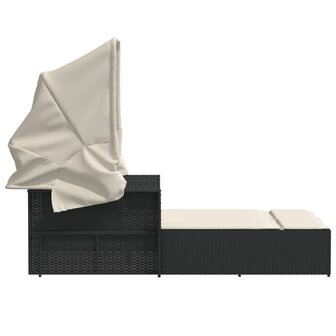 Ligbed 2-persoons met luifel en kussens poly rattan zwart 5