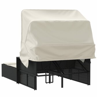 Ligbed 2-persoons met luifel en kussens poly rattan zwart 6