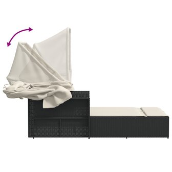 Ligbed 2-persoons met luifel en kussens poly rattan zwart 9