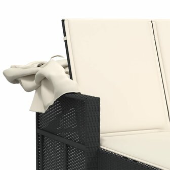 Ligbed 2-persoons met luifel en kussens poly rattan zwart 10