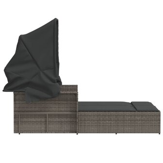 Ligbed 2-persoons met luifel en kussens poly rattan grijs 5