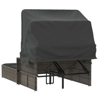 Ligbed 2-persoons met luifel en kussens poly rattan grijs 6
