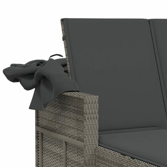 Ligbed 2-persoons met luifel en kussens poly rattan grijs 10