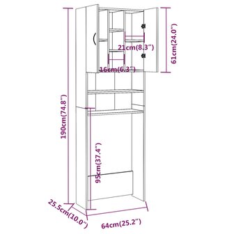Wasmachinekast 64x25,5x190 cm gerookt eikenkleurig 10