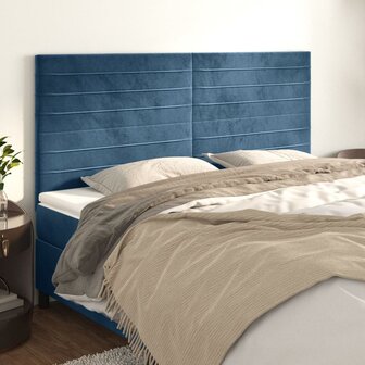 Hoofdborden 4 st 90x5x78/88 cm fluweel donkerblauw 1