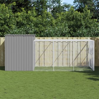 Hondenhok met ren 214x457x181 cm staal lichtgrijs 1