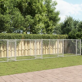 Hondenhok met deuren 10x2x1,5 m gegalvaniseerd staal grijs 1