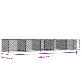 Hondenhok met deuren 10x2x1,5 m gegalvaniseerd staal grijs 9