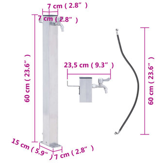 Waterzuil vierkant 60 cm roestvrij staal 7