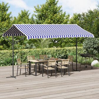 Luifel vrijstaand 400x300 cm stof en staal blauw en wit 1