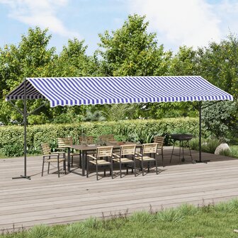 Luifel vrijstaand 600x300 cm stof en staal blauw en wit 1