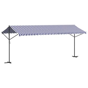 Luifel vrijstaand 600x300 cm stof en staal blauw en wit 2