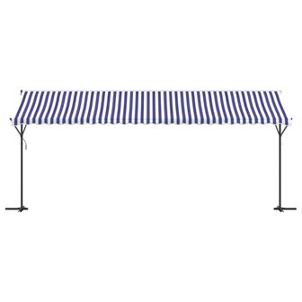 Luifel vrijstaand 600x300 cm stof en staal blauw en wit 3