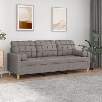 Driezitsbank met sierkussens 180 cm stof taupe 1