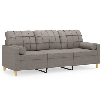 Driezitsbank met sierkussens 180 cm stof taupe 2