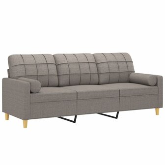 Driezitsbank met sierkussens 180 cm stof taupe 3