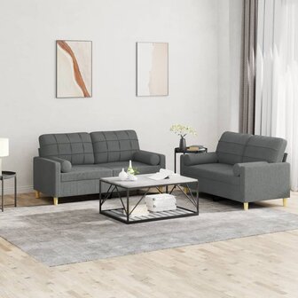 2-delige Loungeset met kussens stof donkergrijs 1