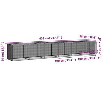 Kippenhok met dak 603x98x90 cm gegalvaniseerd staal lichtgrijs 9