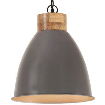 Hanglamp industrieel E27 35 cm ijzer en massief hout grijs 1