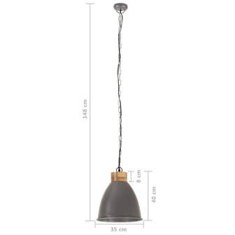 Hanglamp industrieel E27 35 cm ijzer en massief hout grijs 9