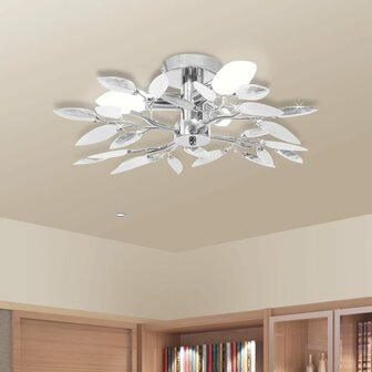Plafondlamp met kristal bladeren 3xE14 acryl wit en transparant   1