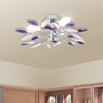 Plafondlamp witte en paarse acryl kristal bladeren 3xE14 1