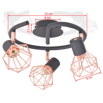 Plafondlamp met 3 spotlights E14 zwart en koperkleurig 5