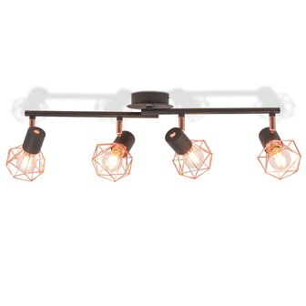 Plafondlamp met 4 spotlights E14 zwart en koper 2